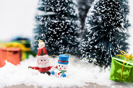 Christmas ornaments on snow.の写真素材