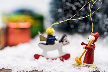Christmas ornaments on snow.の写真素材