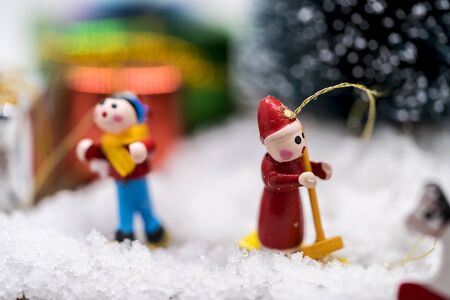 Christmas ornaments on snow.の写真素材