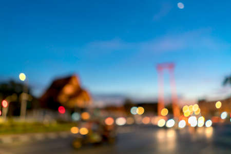 Blurred image of Giant swing and wat suthat in Bangkok, Thailand at twilight moment for background uses.の写真素材