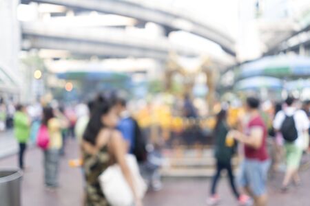 Blurred image of Brahma sculpture at Ratchaprasong, Bangkok, Thailand for background usesの写真素材
