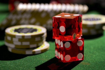 Red dices and chips, casino concept.の写真素材