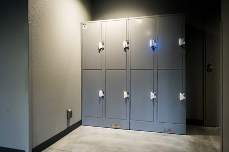 Lockers are made of steel and painted gray, with twelve channels and the keys were placed in a room...