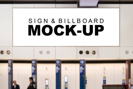 Mock up large horizontal billboard  on the wall of airport terminal over walkway, empty space for advertising or public information, advertisement conceptの写真素材