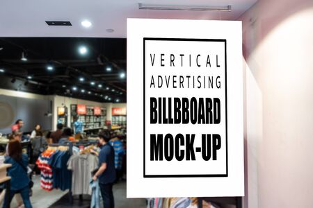 Mock up vertical signboard hanging from ceiling  , blank space for insert advertising or information...