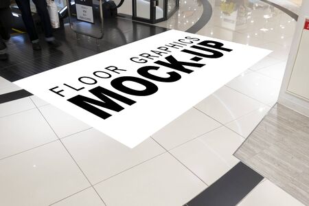 Mock up blank large graphic template with clipping path on walkway near elevator, blurred movement of people walking, empty space for insert text for advertising, media design or caution, announcement informationの写真素材