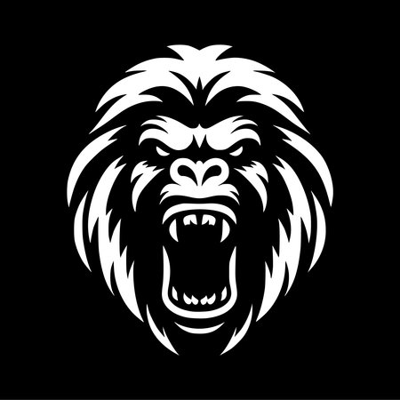Angry gorilla head isolated on a black background. Vector illustration.のイラスト素材