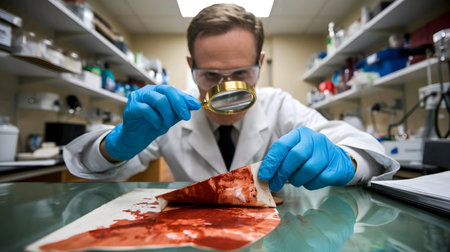 Forensic Scientist Examining Blood Stain Evidenceの素材