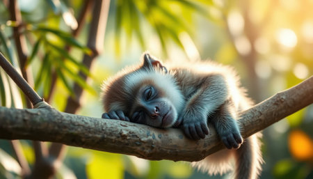 Cute baby monkey on the tree in the forest, Thailand.の素材