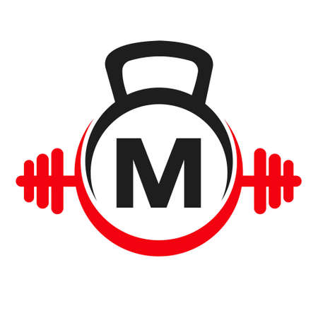 Letter M Fitness Logo Design . Sport Gym Logo Icon Design Vector Templateのイラスト素材
