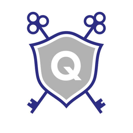 Letter Q Real Estate Design Concept with Crossed Key Sign. Key Real Estate on Shield Symbolのイラスト素材