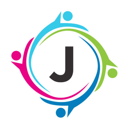 Letter J Teamwork Unite Symbol. Charity Sign Community Health Care Unionのイラスト素材