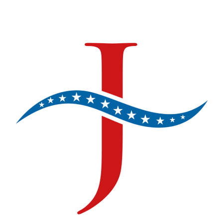 Letter J America USA Flag. Patriotic American Business Design On Letter J Templateのイラスト素材