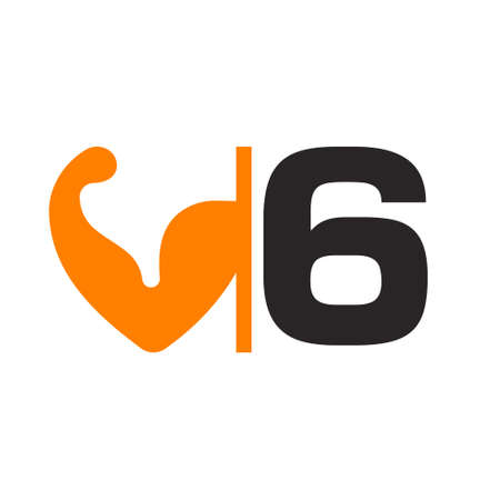 Letter 6 Fitness Logo Design. Healthy Arm Body Builder Logo Design Vector Templateのイラスト素材