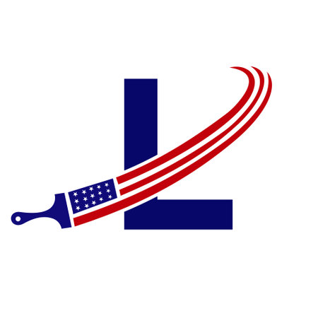 Letter L American Paint Logo Concept with Paint Brush Vector Templateのイラスト素材