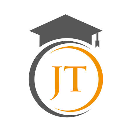 Letter JT Education Logo Concept With Educational Graduation Hat Vector Templateのイラスト素材