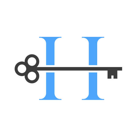 Letter H Real Estate Logo Concept With Home Lock Key Vector Template. Luxury Home Logo Key Signのイラスト素材
