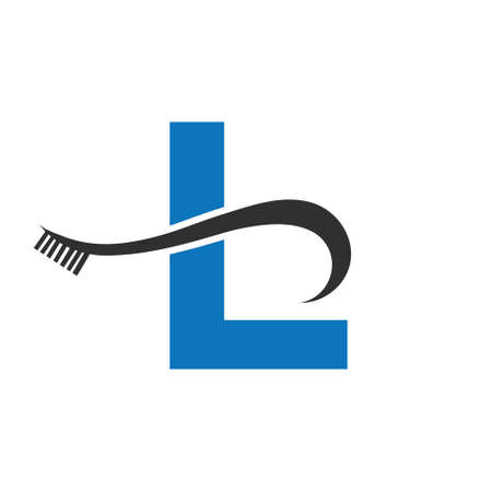 Letter L With Tooth Brush Logo Design Concept For Teeth Care Dental Logo Templateのイラスト素材