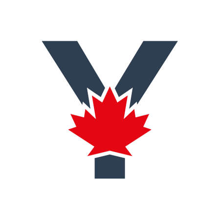 Letter Y Maple Leaf Logo Template Symbol of Canada. Minimal Canadian Logo Business and Company Identityのイラスト素材