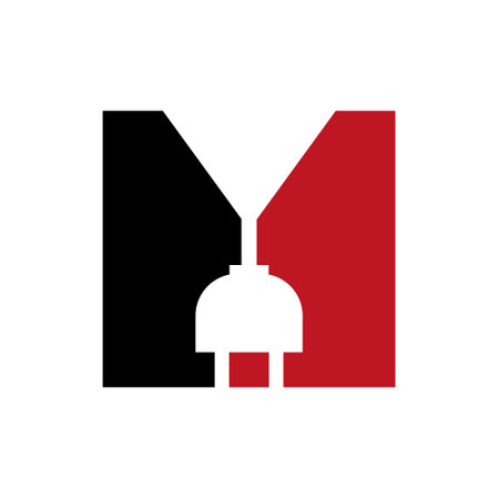 Letter M Electricity or Electrical Logo Concept with Electric Plug Vector Templateのイラスト素材