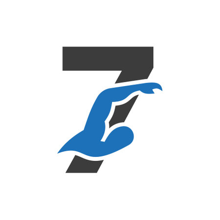 Letter 7 Swimming Logo Design. Swimming Club Symbol Vector Templateのイラスト素材