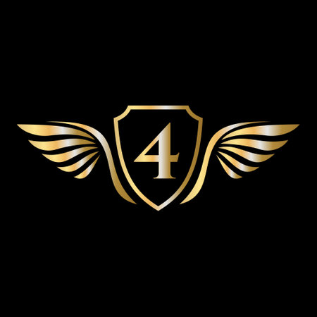Initial Wing Logo On Letter 4 Alphabet For Transportation Logo Symbol