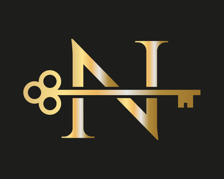 Letter N Real Estate Logo Concept With Home Lock Key Vector Template. Luxury Home Logo Key Signのイラスト素材