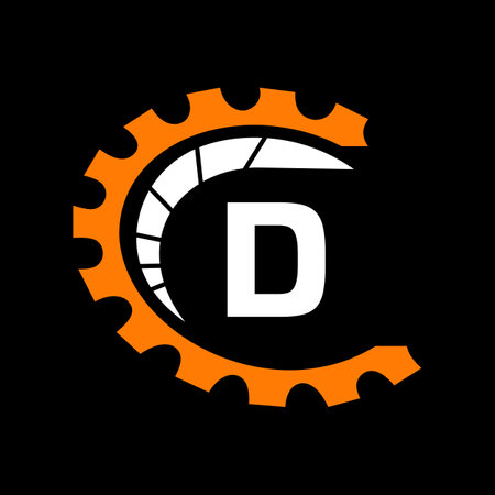 Automotive Logo On Letter D Concept. Car Repair Logotype and Mechanic Symbol Vector Templateのイラスト素材