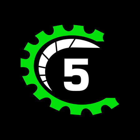 Automotive Logo On Letter 5 Concept. Car Repair Logotype and Mechanic Symbol Vector Templateのイラスト素材