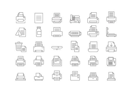 Set of Printing Icon. Document, page, print, paper, printer, fax, office, publication icon line art...