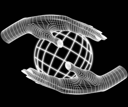 hand holding a 3D model of the Earth 