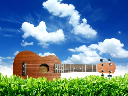 Ukulele with blue sky  の写真素材