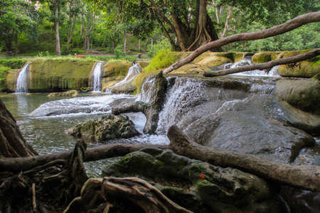 Chet Sao Noi Waterfall Located in the area of Pak Chong District Nakhon Ratchasima And Muak Lek District, Wang Muang District, Saraburi Province, Thailand.の写真素材
