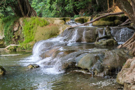 Chet Sao Noi Waterfall Located in the area of Pak Chong District Nakhon Ratchasima And Muak Lek District, Wang Muang District, Saraburi Province, Thailand.の写真素材