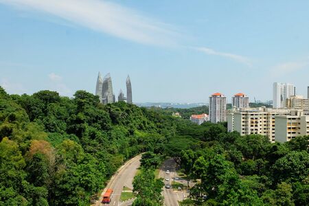 Singapore - July 28, 2019 - The Merlion Statue fountain with the City Skyline, Marina Bay,And other tourist attractions in Singapore.のeditorial素材