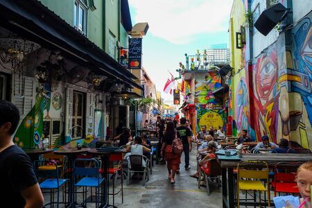 Singapore - July 28, 2019 - The Merlion Statue fountain with the City Skyline, Marina Bay,And other tourist attractions in Singapore.のeditorial素材