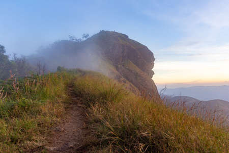 Pha Hua Sing with a view in the evening During the sunset, Doi Mon Chong, Chiang Mai.の写真素材