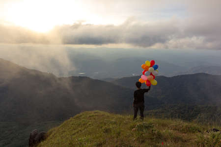 Pha Hua Sing with a view in the evening During the sunset, Doi Mon Chong, Chiang Mai.の写真素材