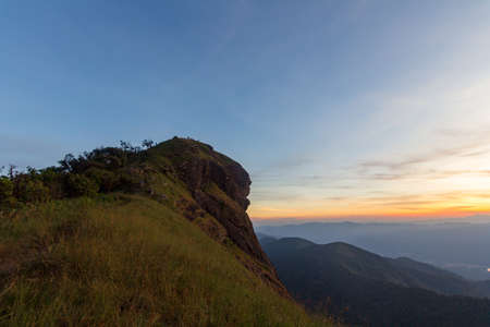 Pha Hua Sing with a view in the evening During the sunset, Doi Mon Chong, Chiang Mai.の写真素材