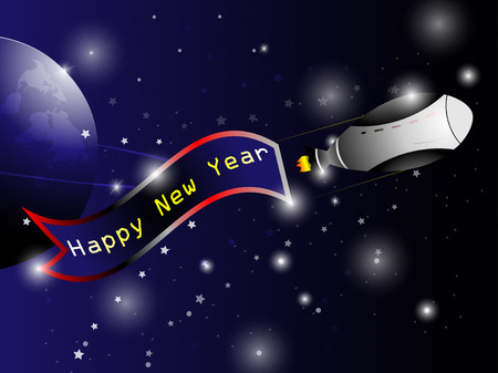 spaceship Happy new year background  EPS 10 Vectorのイラスト素材
