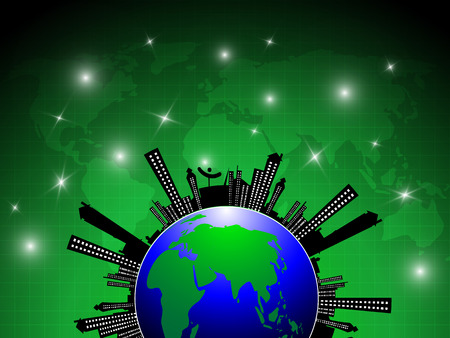 globe city silhouette abstract backgroundのイラスト素材