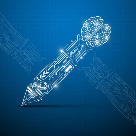 brain creative pen digital conceptのイラスト素材