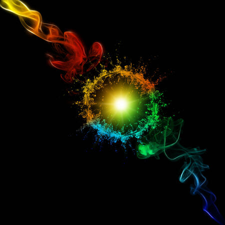 colorful smoke and light effects on black backgroundの写真素材