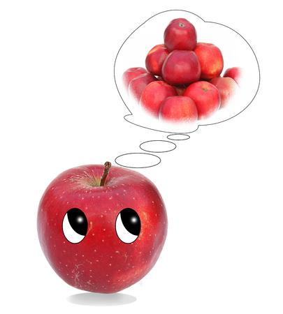 red apple with eyes thinks on red apples isolated on white backgroundの写真素材