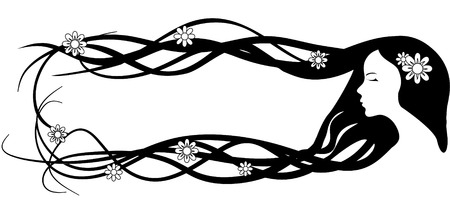 Banner of beautiful woman with very long hairのイラスト素材