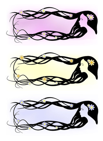 Banner of beautiful woman with very long hair. のイラスト素材