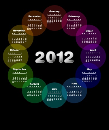Colorful calendar for 2012. week starts on sunday; - Also available in Spanishのイラスト素材