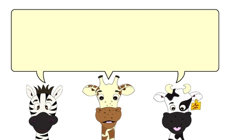 Zebra, giraffe and cow with speech bubbleのイラスト素材