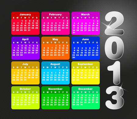 Colorful calendar for 2013. Week starts on sunday のイラスト素材