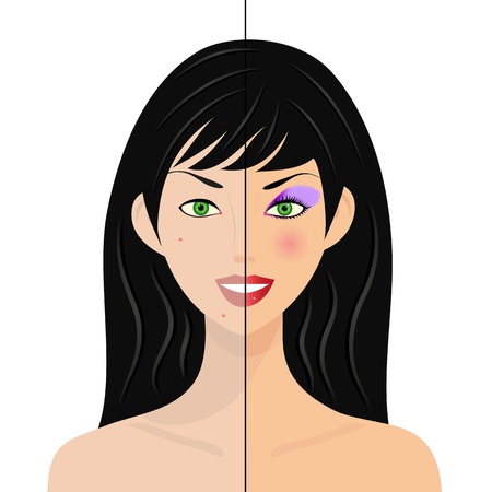 portrait of woman, half natural, half with make up and retouchedのイラスト素材